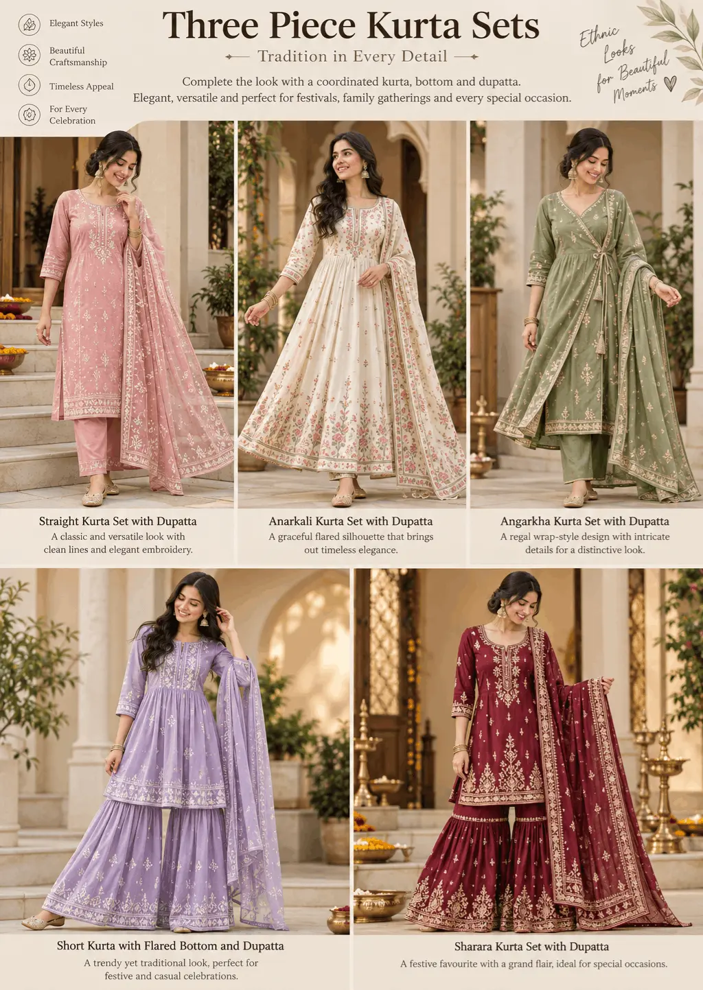 Three piece kurta sets