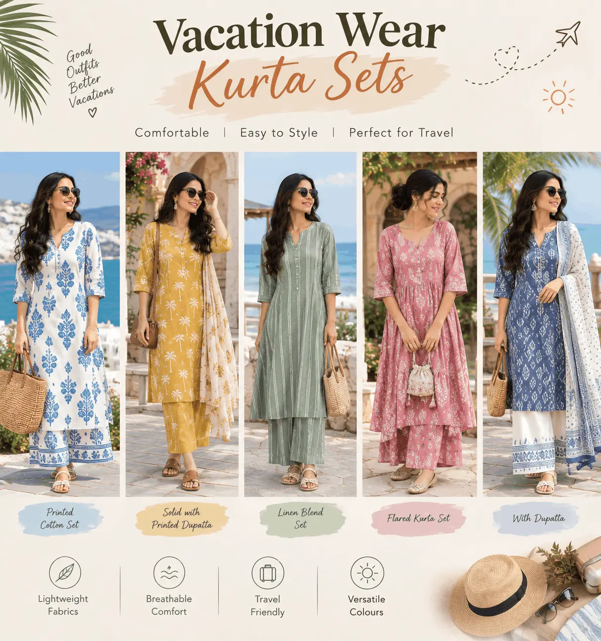 Vacation wear kurta sets