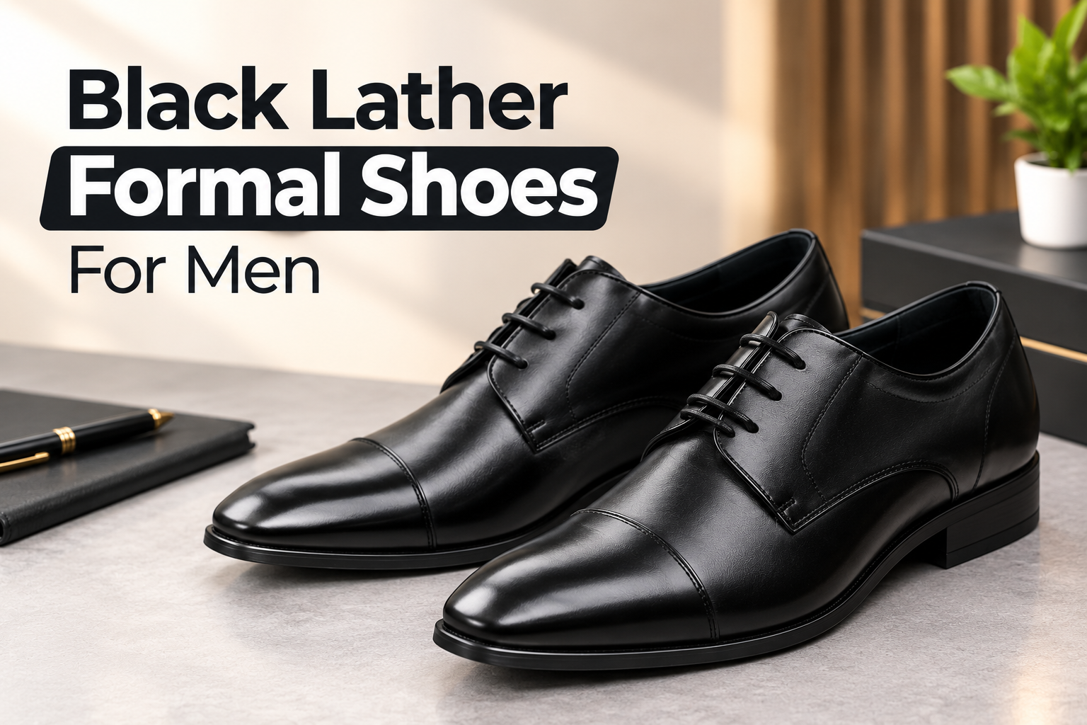 Black lather formal shoes for men