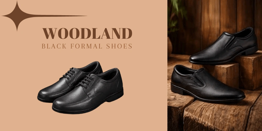 woodland black formal shoes